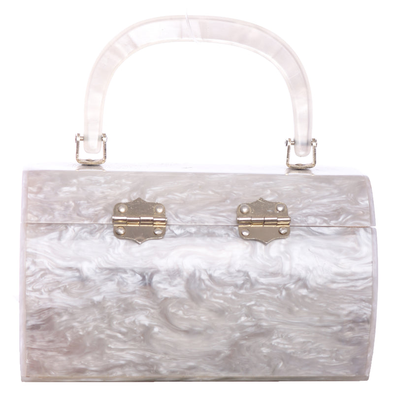Vtg 60s LANCEL White Mother of Pearl Box Hand Mini Bag