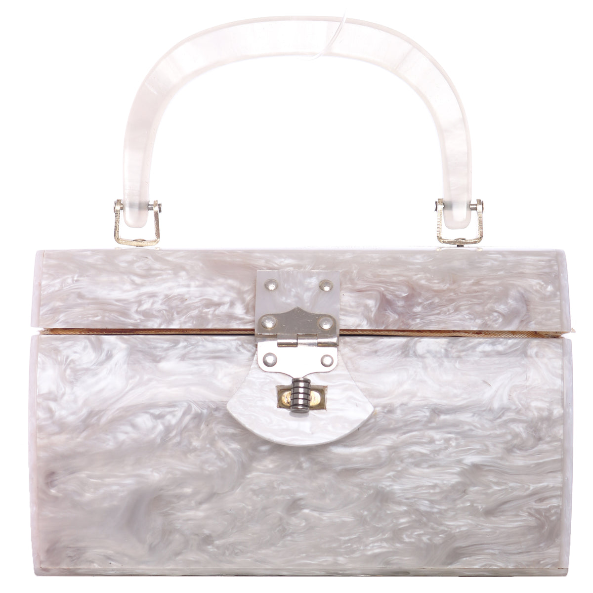 Vtg 50s LANCEL White Mother of Pearl Box Hand Mini Bag