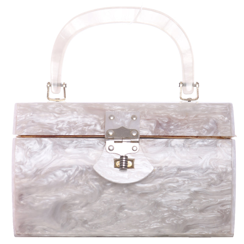 Vtg 60s LANCEL White Mother of Pearl Box Hand Mini Bag