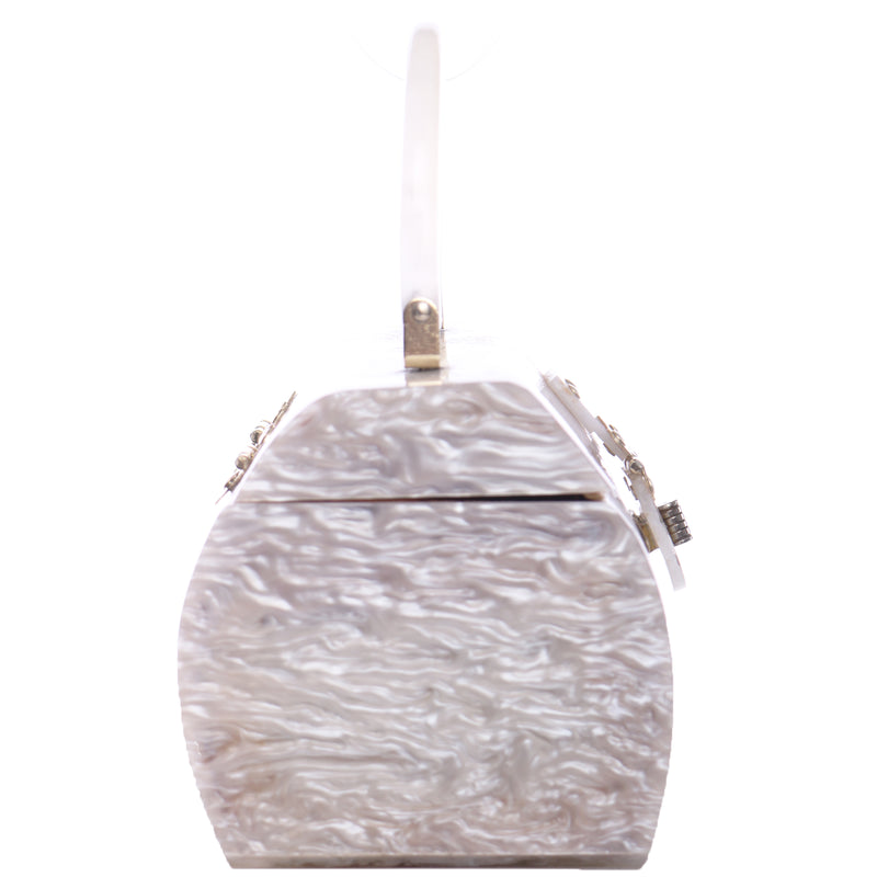 Vtg 60s LANCEL White Mother of Pearl Box Hand Mini Bag