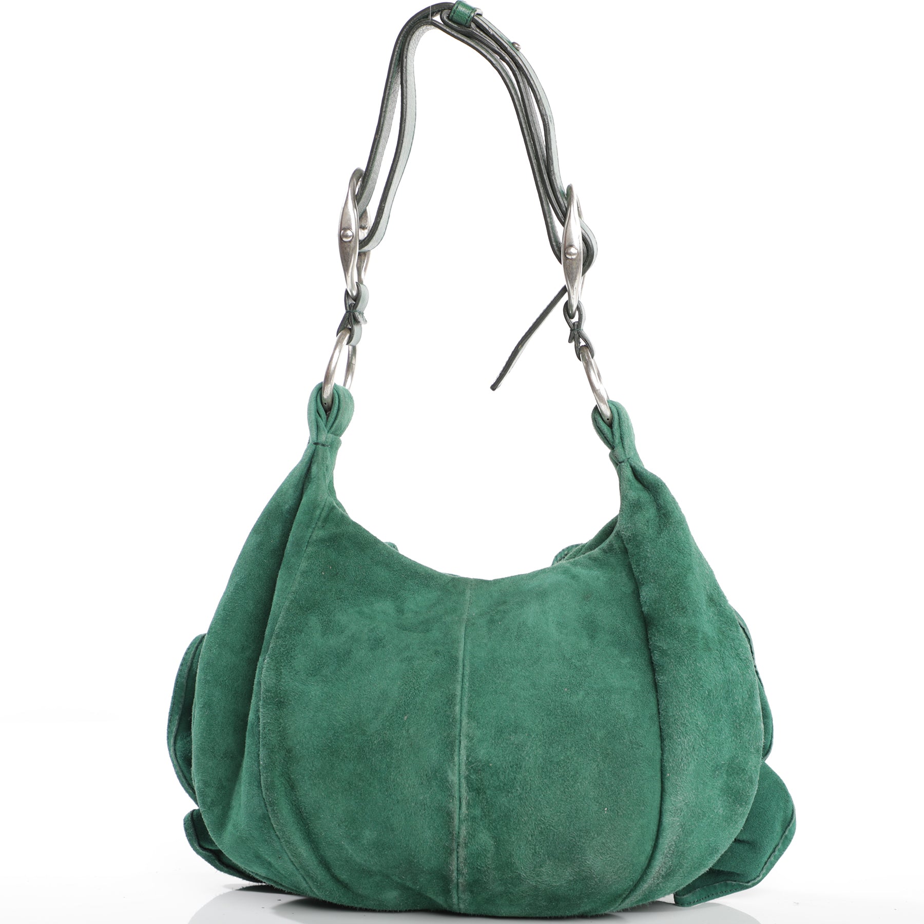 Vintage 2000s Yves Saint Laurent Emerald Suede Nadja Rose Ruffle