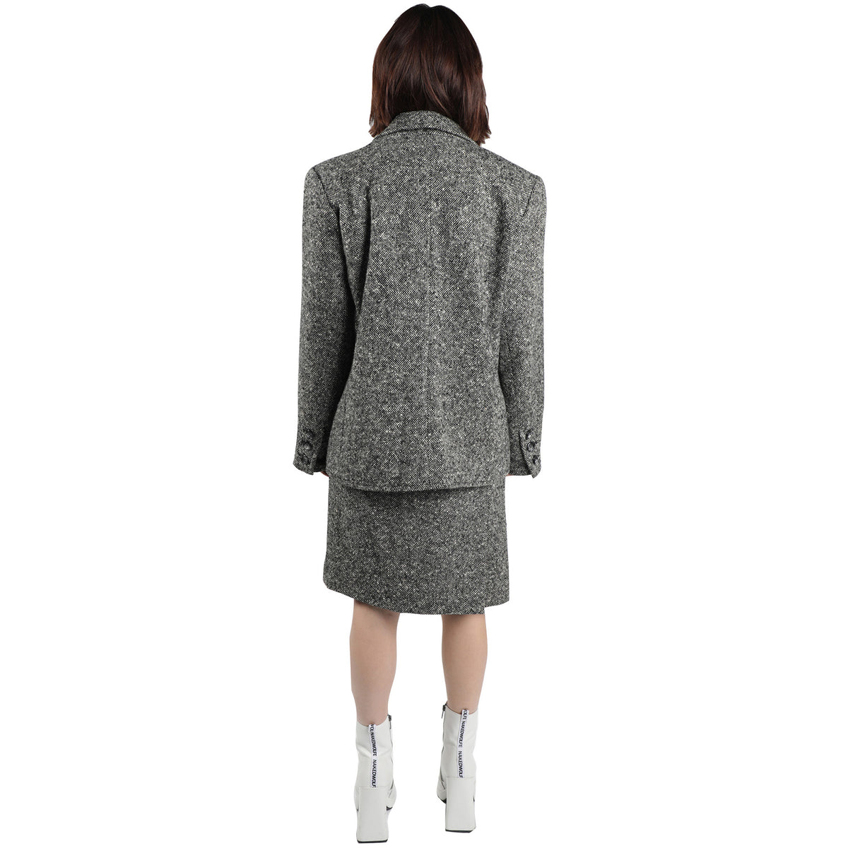 Vtg YVES SAINT LAURENT Wool Power Blazer Skirt Set Size 42