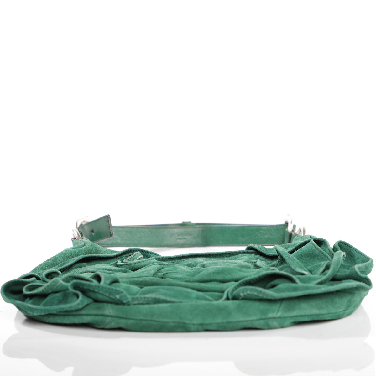 Vintage 2000s Yves Saint Laurent Emerald Suede Nadja Rose Ruffle Tote Shoulder Bag