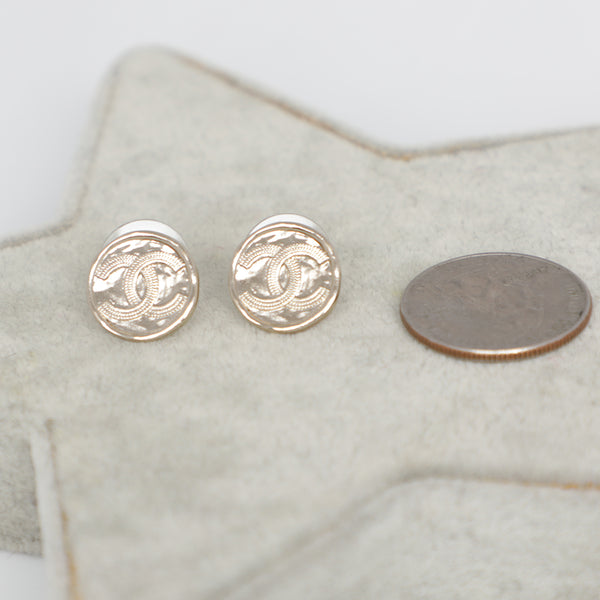 Chanel  Circle CC Logo Coin Gold Plated Post Earrings