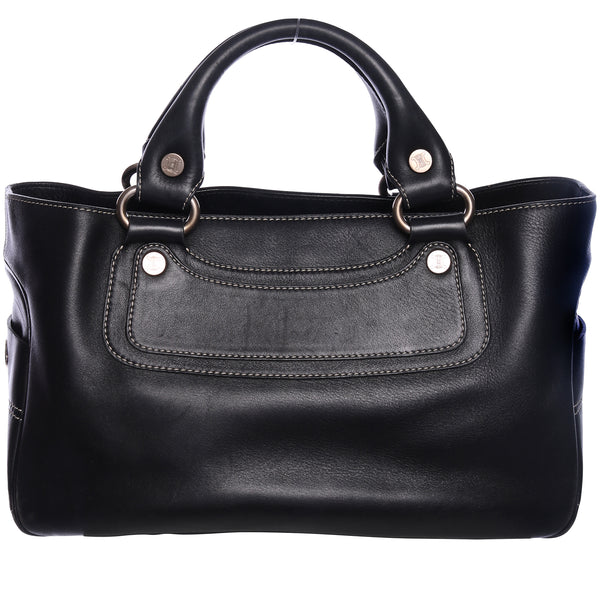 Vtg CELINE Oblong Leather Tote Top Handle Satchel Bag