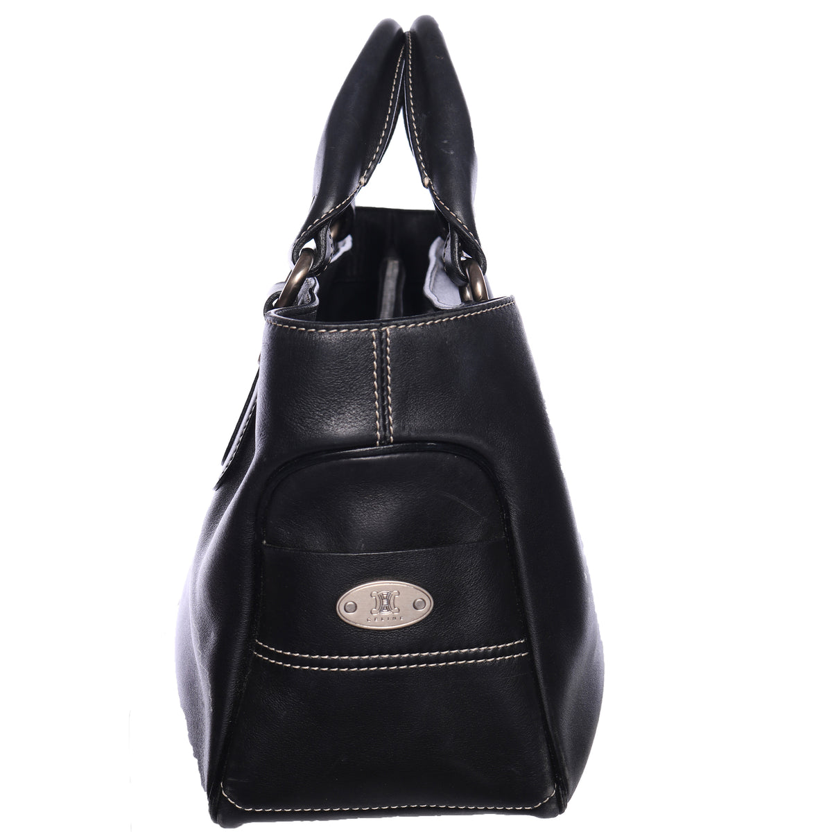 Vtg CELINE Oblong Leather Tote Top Handle Satchel Bag