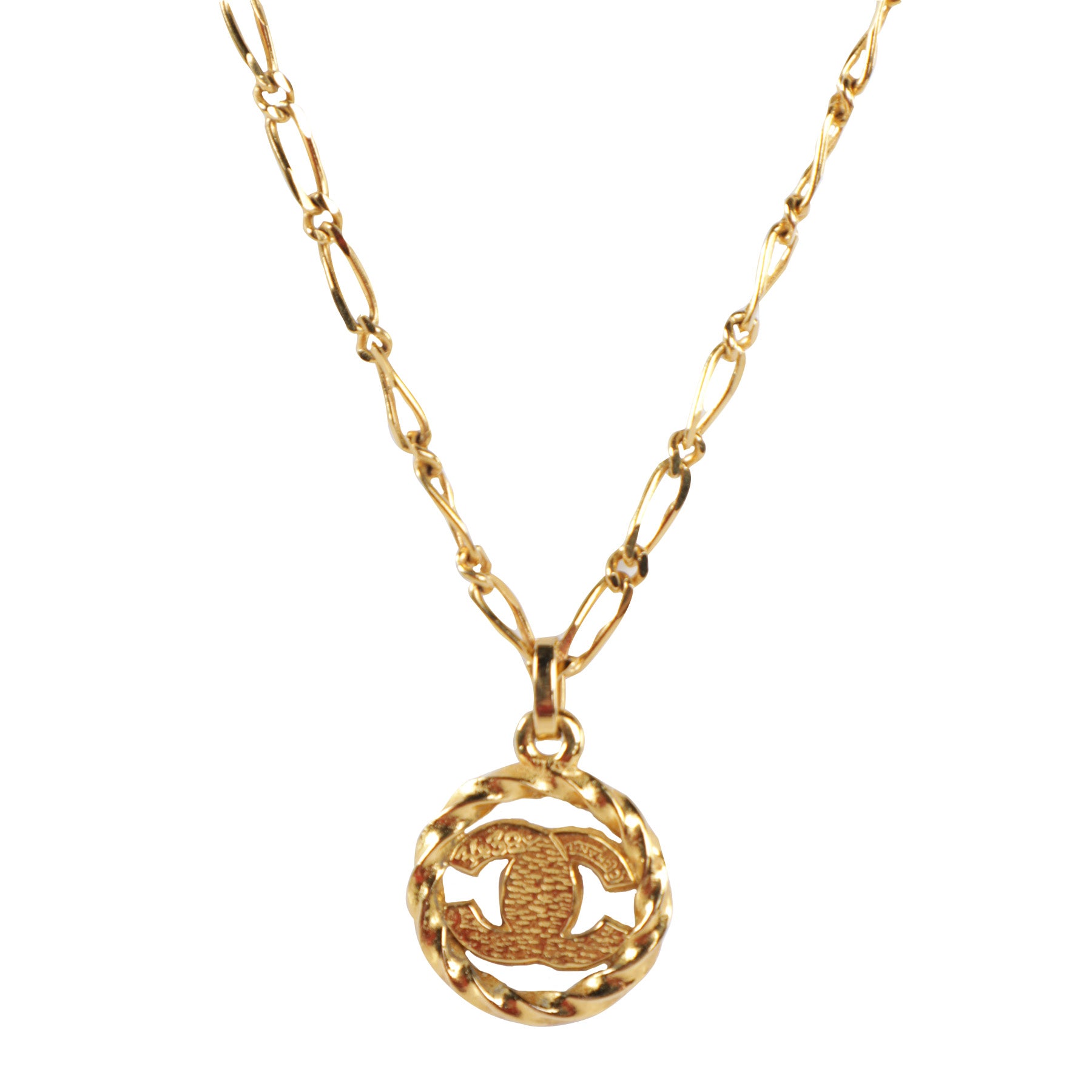 Vintage 90s Chanel CC Logo Gold Plated Chain Pendant