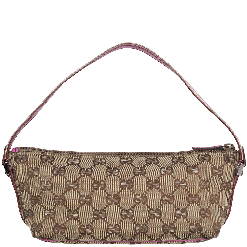 Vintage Y2K Gucci GG Web Monogram Canvas Leather Shoulder Bag - Pink – Mint  Market