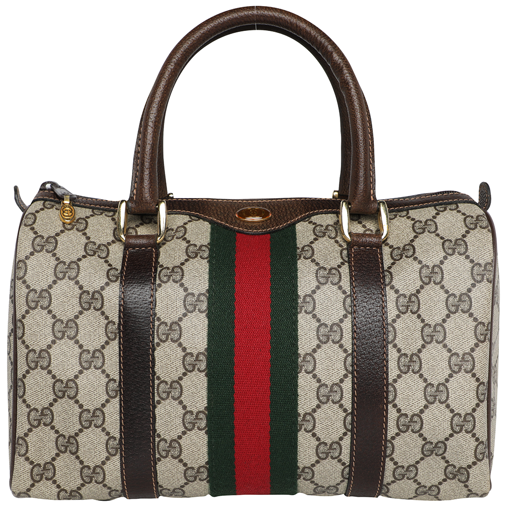 Vintage 70s Gucci GG Web Monogram Leather Speedy Boston Bag – Mint