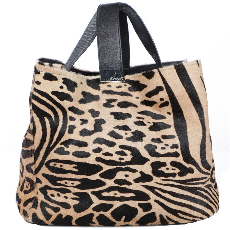 Vtg Joan and David Leopard Animal Print Pony Hair Tote Bag