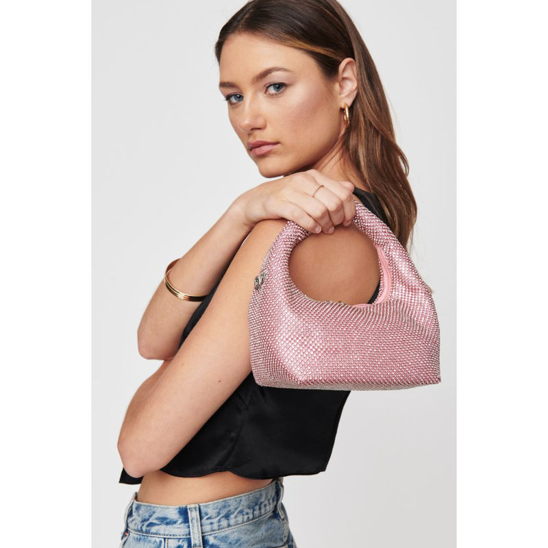 Raquel Rhinestone Mini Disco Pouch Bag with Chain - Pink