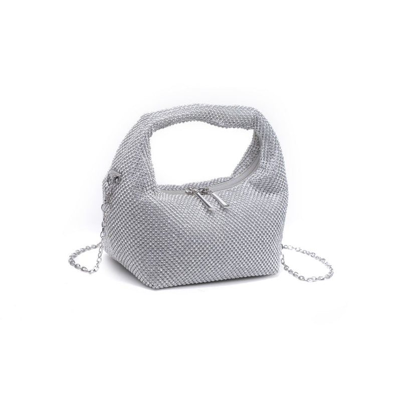 Raquel Rhinestone Mini Disco Pouch Bag with Chain - Silver
