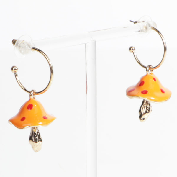 Magic Mushroom Enamel Charm Hoop Earrings