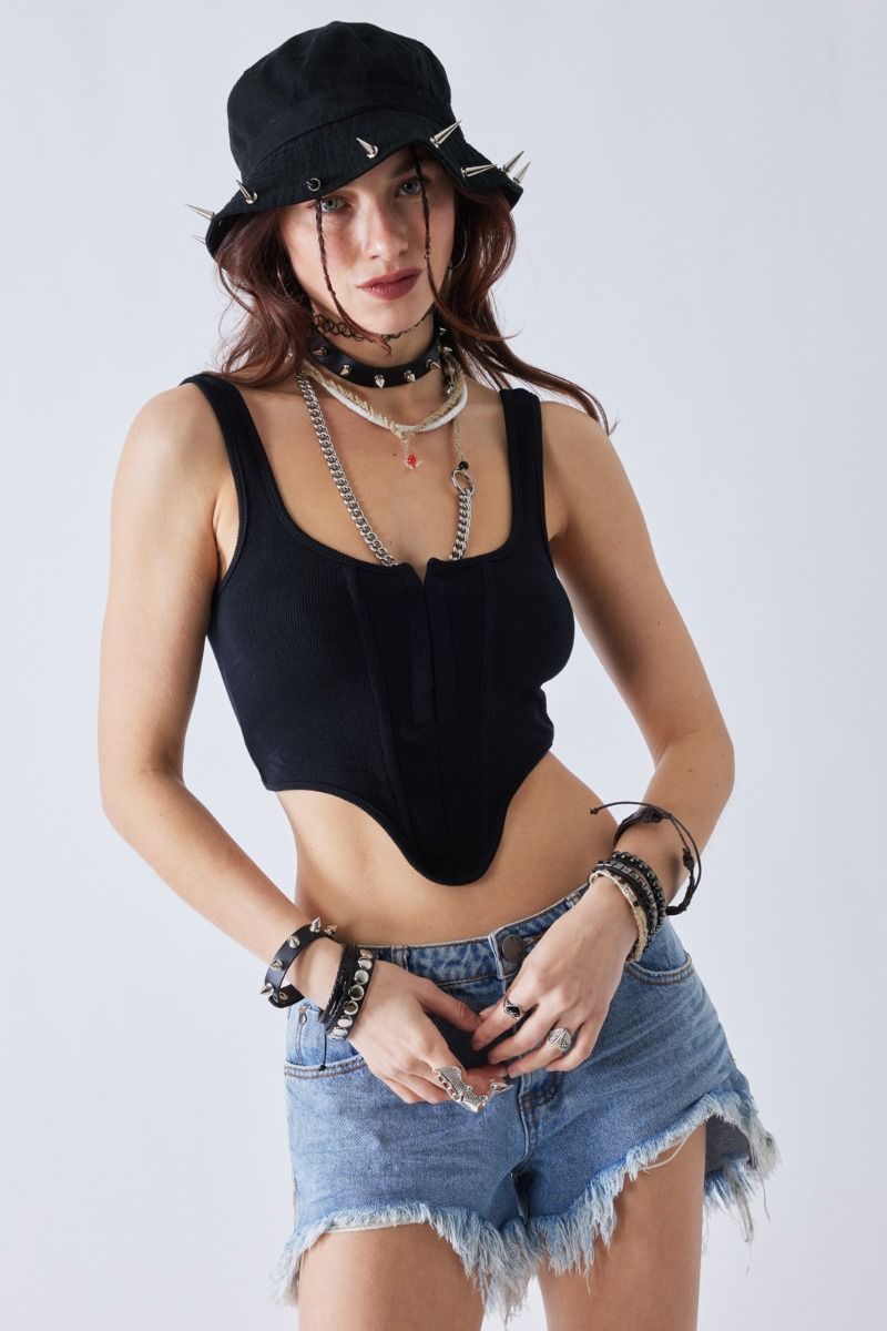 Ribbed Stretch Bustier Crop Corset Tank Top
