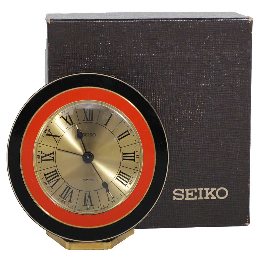 Vintage Seiko Circle Enamel Art Tabletop Desk Midcentury Clock