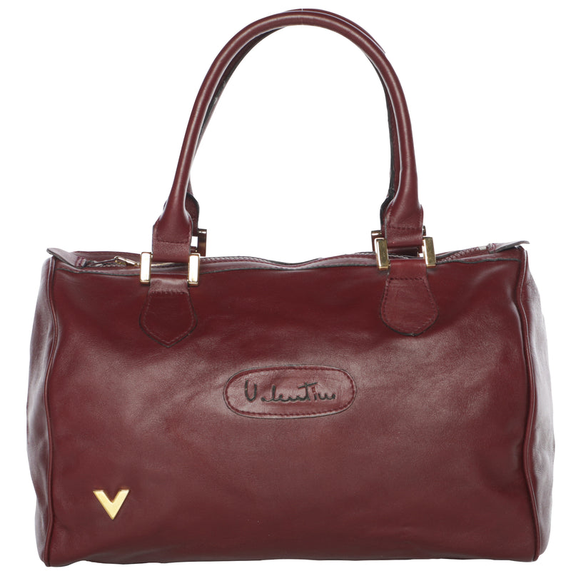 Vintage VALENTINO Burgundy Leather Overnight Top Handle Shoulder Boston Travel Bag