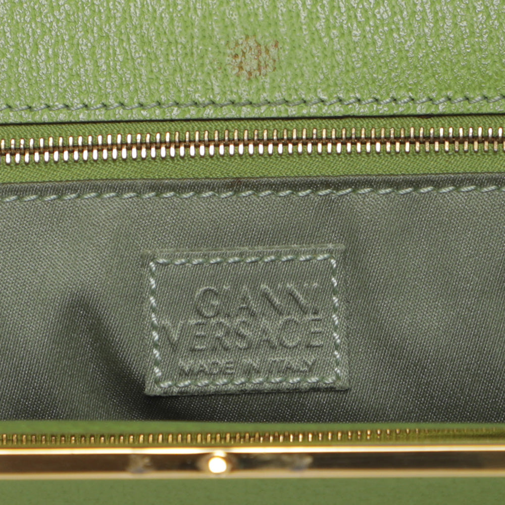 Vintage 90s Gianni Versace Leather Gold Frame Bag - Lime Green
