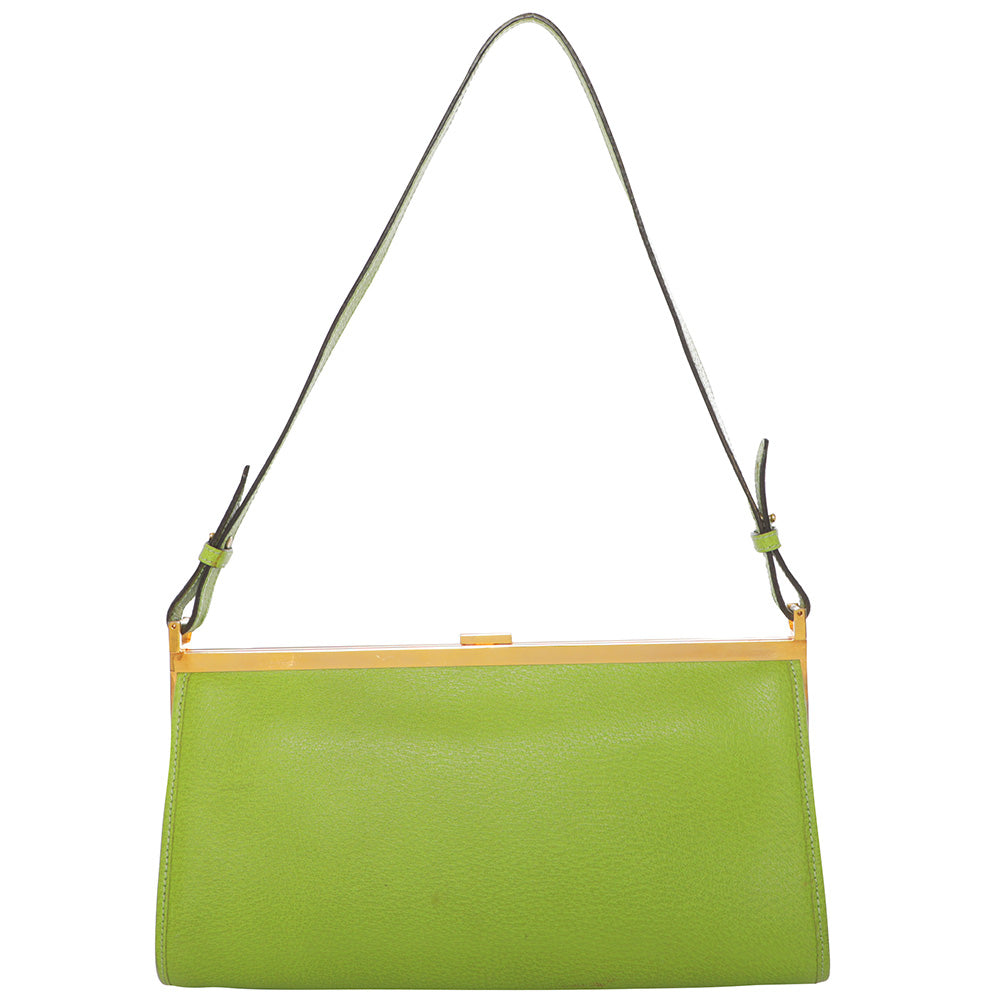 Vintage 90s Gianni Versace Leather Gold Frame Bag - Lime Green