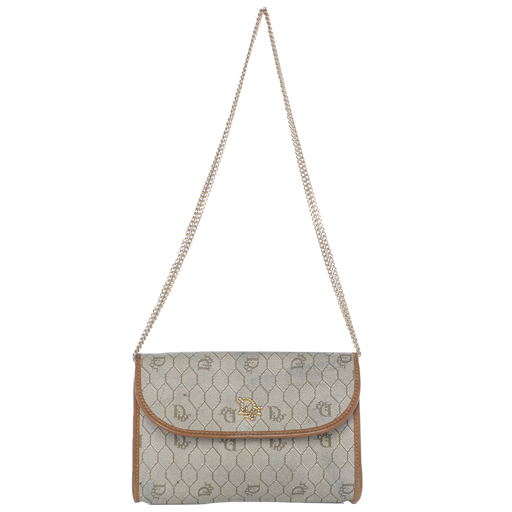 Christian Dior vintage honeycomb monogrammed canvas white small shoulder  bag secondhand Lysis